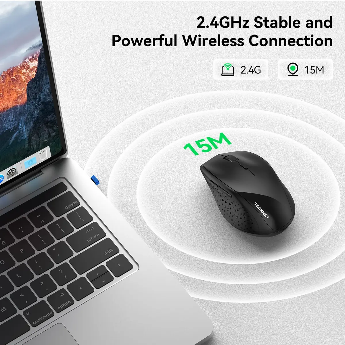 TECKNET 2.4G Wireless Mouse, 4800 DPI Ergonomic Computer Mouse, USB, Black | 6 Buttons, 30-Month Battery - view 4