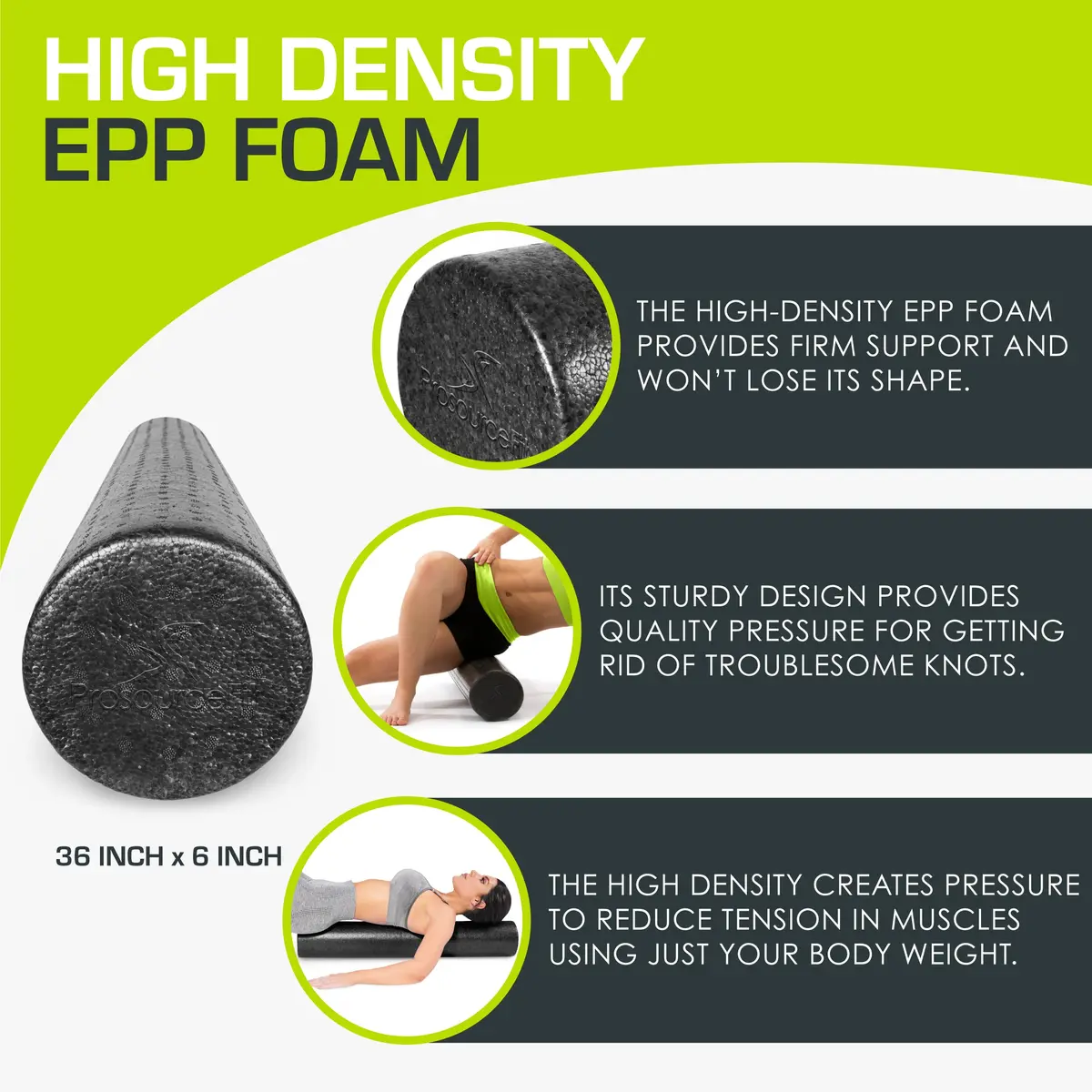 ProsourceFit High Density Foam Roller 91 cm (36 inch) | Firm Full Body Athletic Massage Tool for Muscle Recovery - view 3