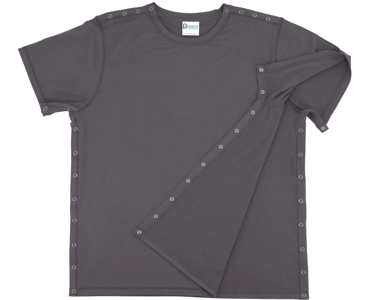 RENOVA MEDICAL WEAR Post Shoulder Surgery Shirt - Unisex Grey, Crew Neck, Short Sleeve, Polyester, Relaxed Fit - main product image