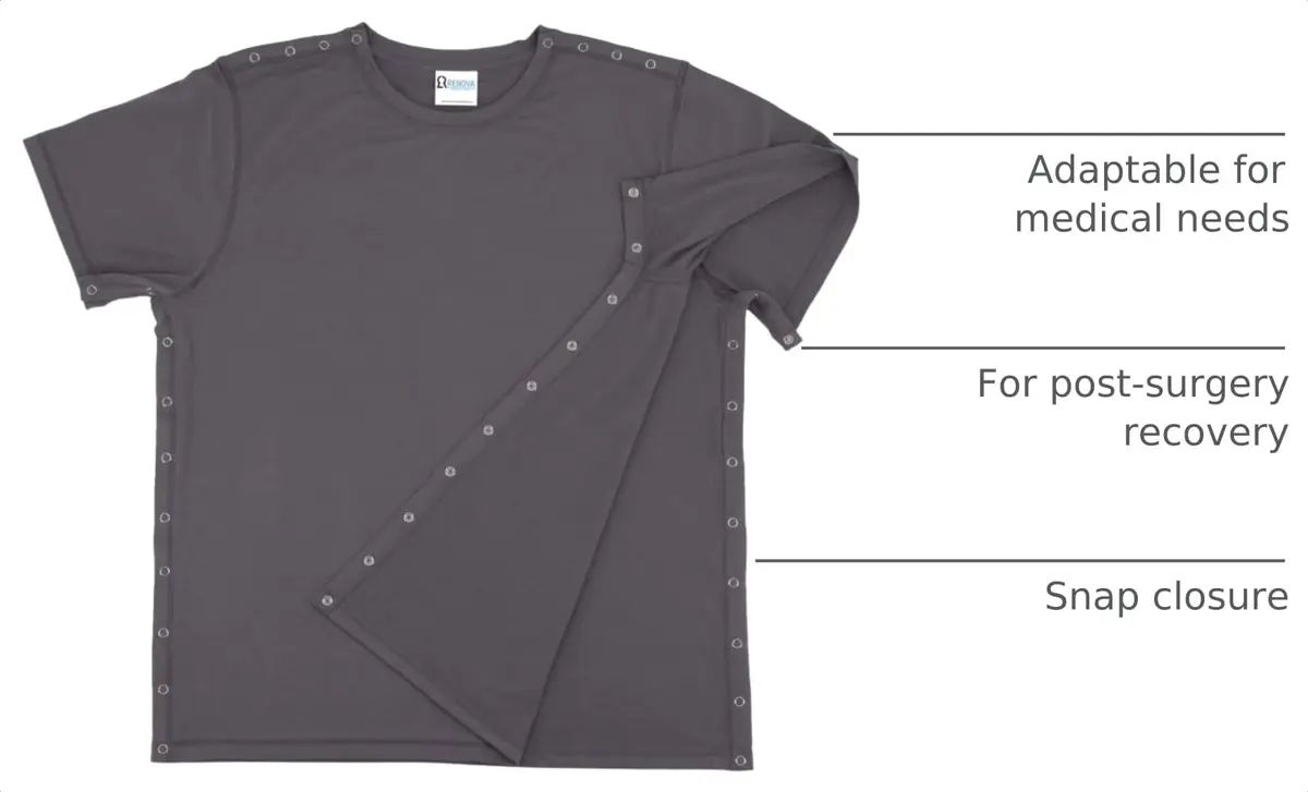 RENOVA MEDICAL WEAR Post Shoulder Surgery Shirt - Unisex Grey, Crew Neck, Short Sleeve, Polyester, Relaxed Fit - view 4