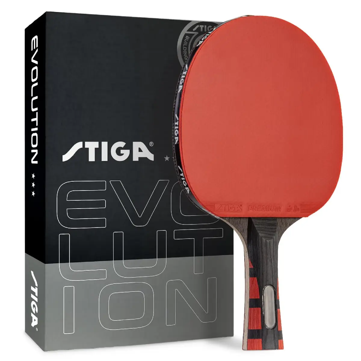 STIGA Evolution Performance Ping Pong Paddle - 6-ply Light Blade - 2mm Tournament-Approved Premium Sponge - Flared Handle for Next-Gen Grip & Control - Performance Table Tennis Racket - main product image
