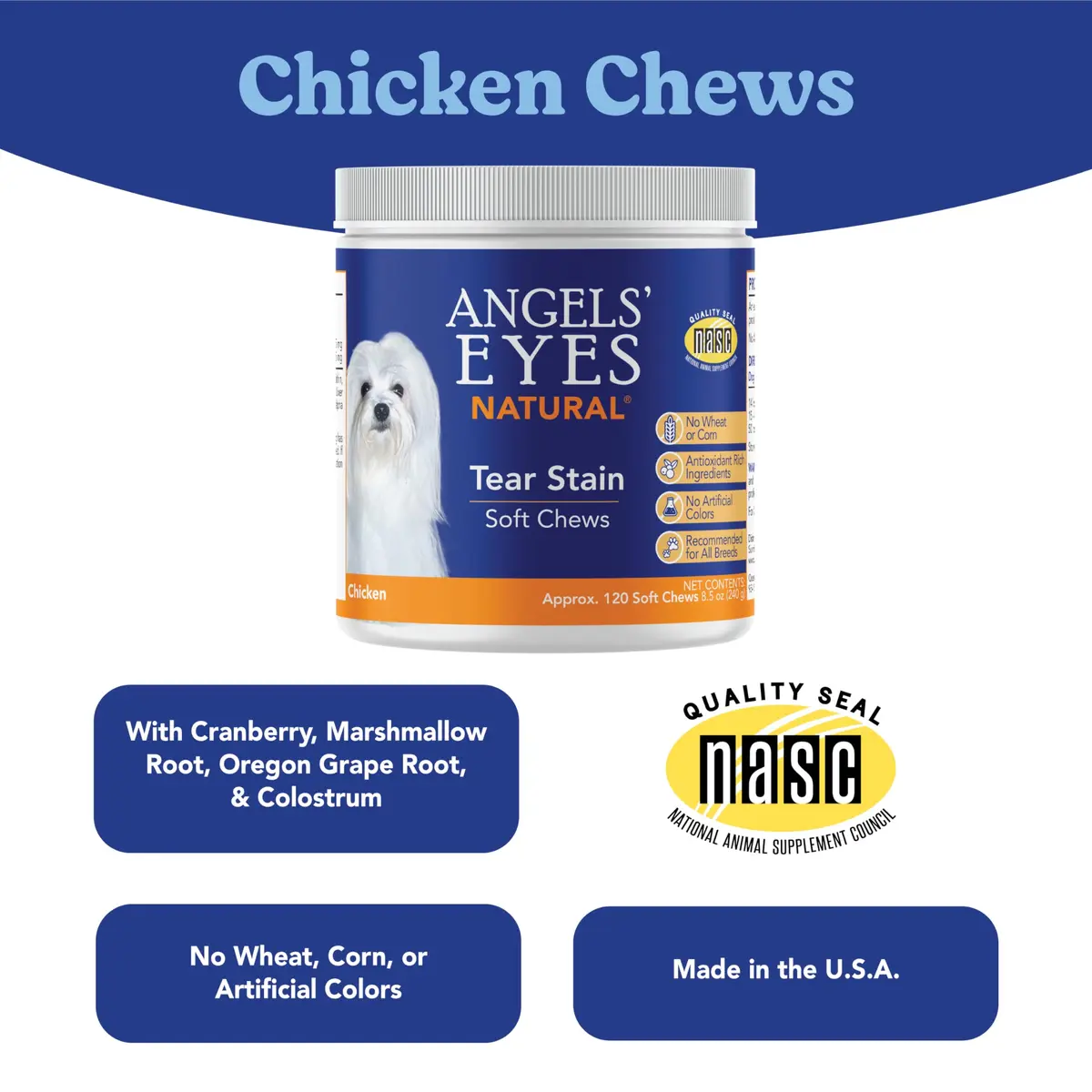 Angels' Eyes Natural Tear Stain Prevention Soft Chews for Dogs | Chicken Formula 120 Count | Daily Supplement to Reduce Eye Stains - view 3
