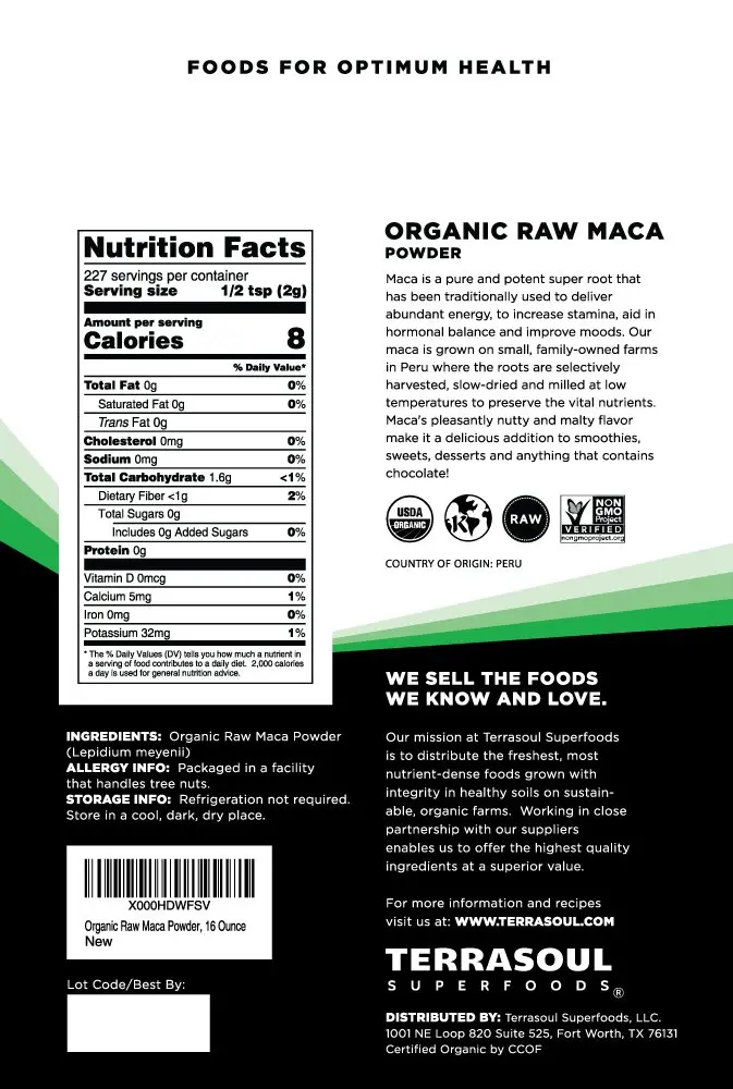 Terrasoul Superfoods Organic Raw Maca Powder 1 lb | Supports Energy & Stamina - view 2