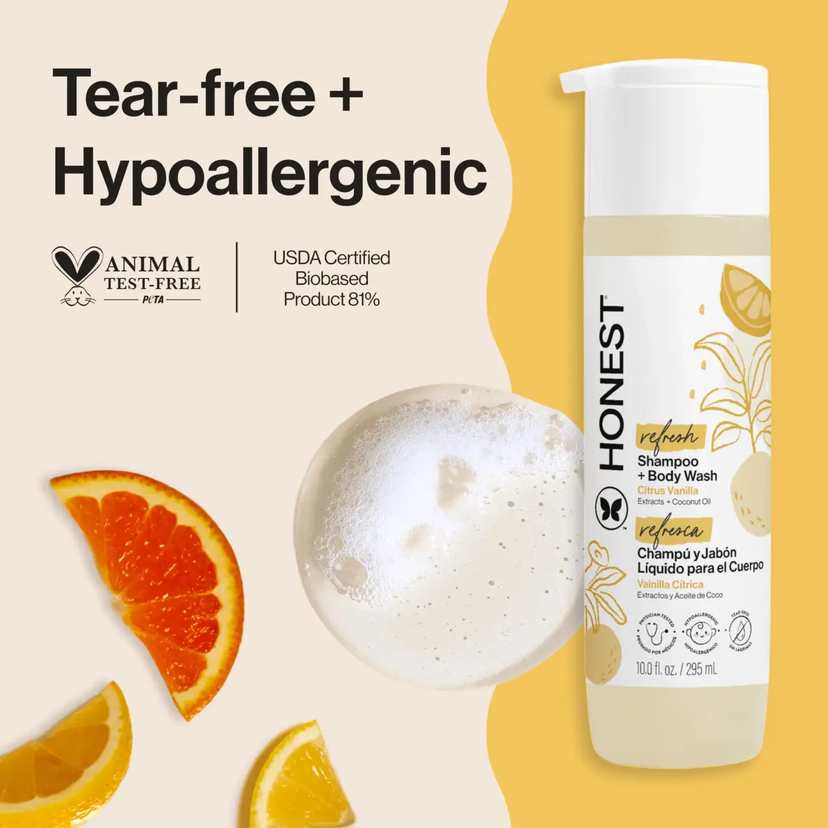 The Honest Company 2-in-1 Cleansing Shampoo + Body Wash | Citrus Vanilla Refresh, 295ml (10 fl oz) | Gentle, Tear-Free, Hypoallergenic - view 2