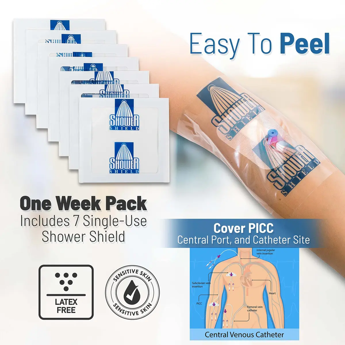 Shower Shield 10x12 Inch PICC Line Shower Cover | Waterproof Catheter Cover for Wounds - view 2