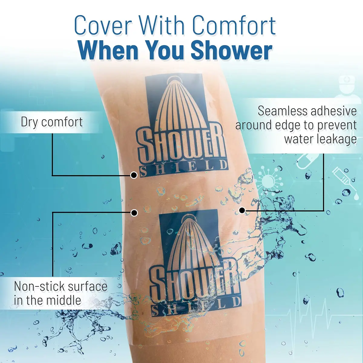 Shower Shield 10x12 Inch PICC Line Shower Cover | Waterproof Catheter Cover for Wounds - view 3