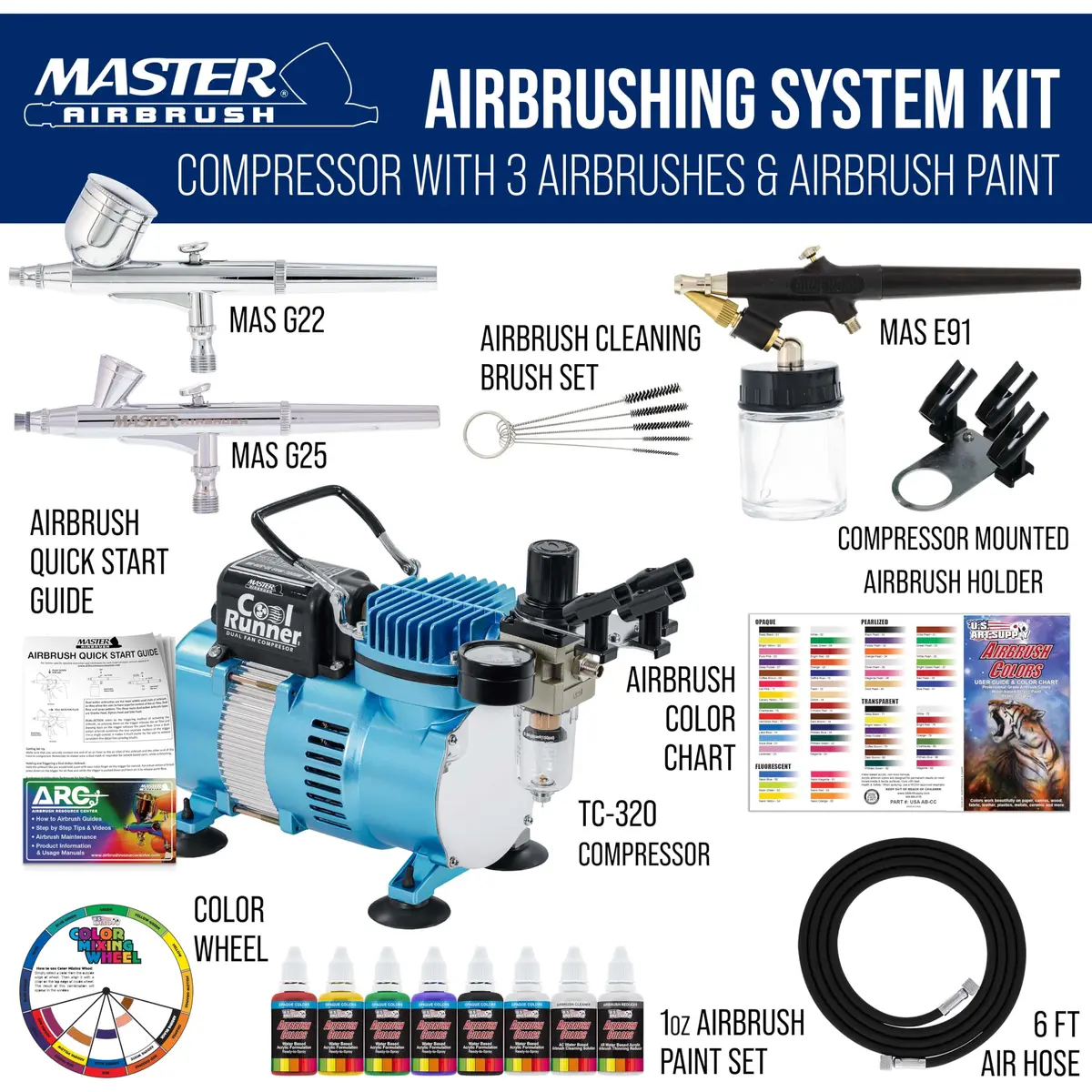 Master Airbrush Cool Runner II Air Brush Kit with Air Compressor Dual Fan | Professional Painting System for Artists & Hobbyists - view 2