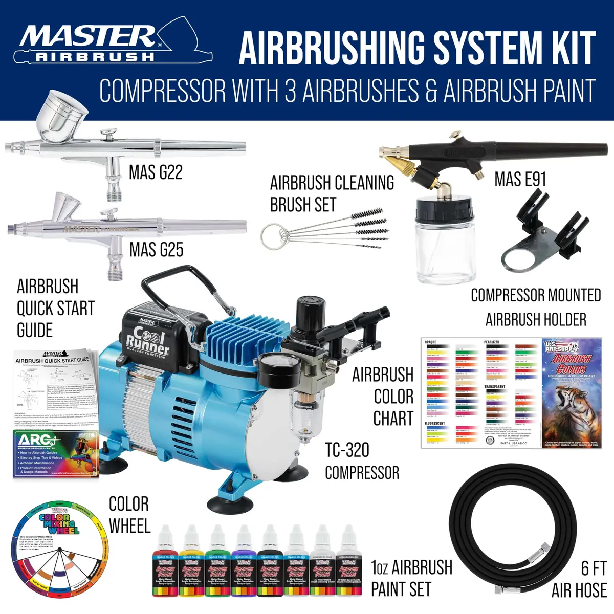 Master Airbrush Cool Runner II Air Brush Kit with Air Compressor Dual Fan | Professional Painting System for Artists & Hobbyists - view 3