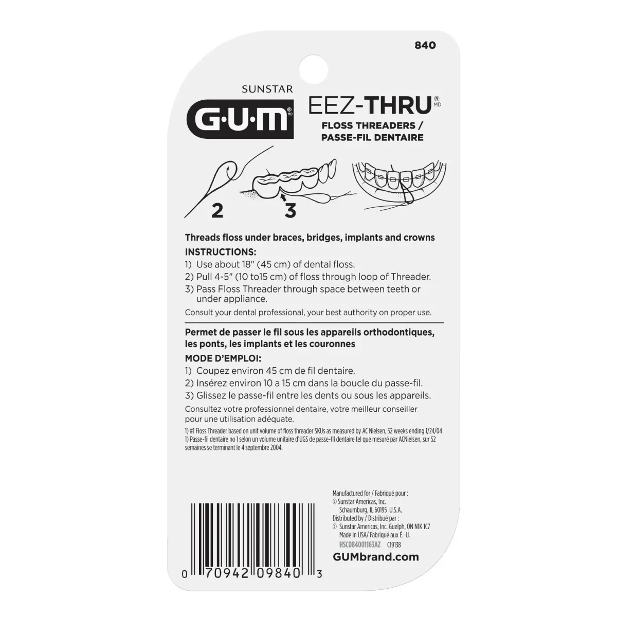 GUM EEZ-Thru Floss Threaders for Braces, Bridges & Implants, Easy Dental Floss Threading, 150 Count (Pack of 6) | Dentist Recommended for Oral Health - view 5