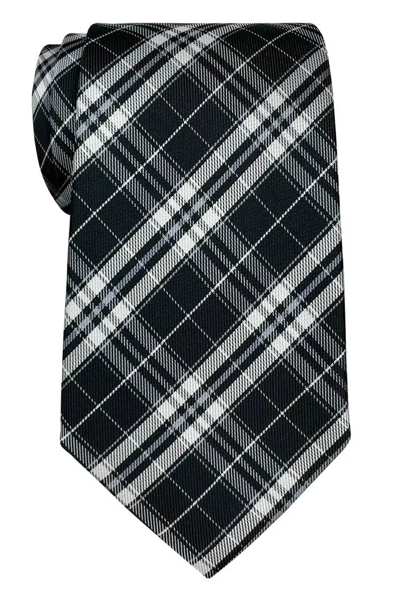 Retreez Plaid Checkered Men's Tie Black and White | 8 cm (3.15 inches) Wide - main product image