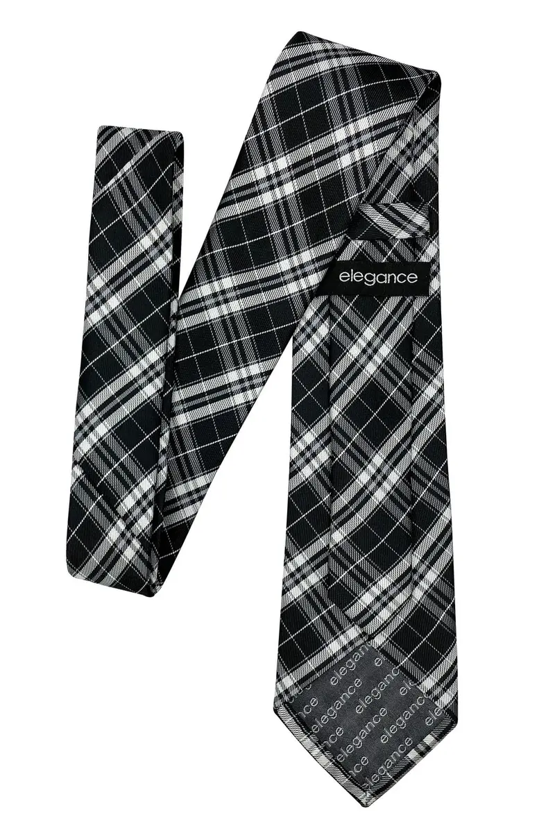 Retreez Plaid Checkered Men's Tie Black and White | 8 cm (3.15 inches) Wide - view 5