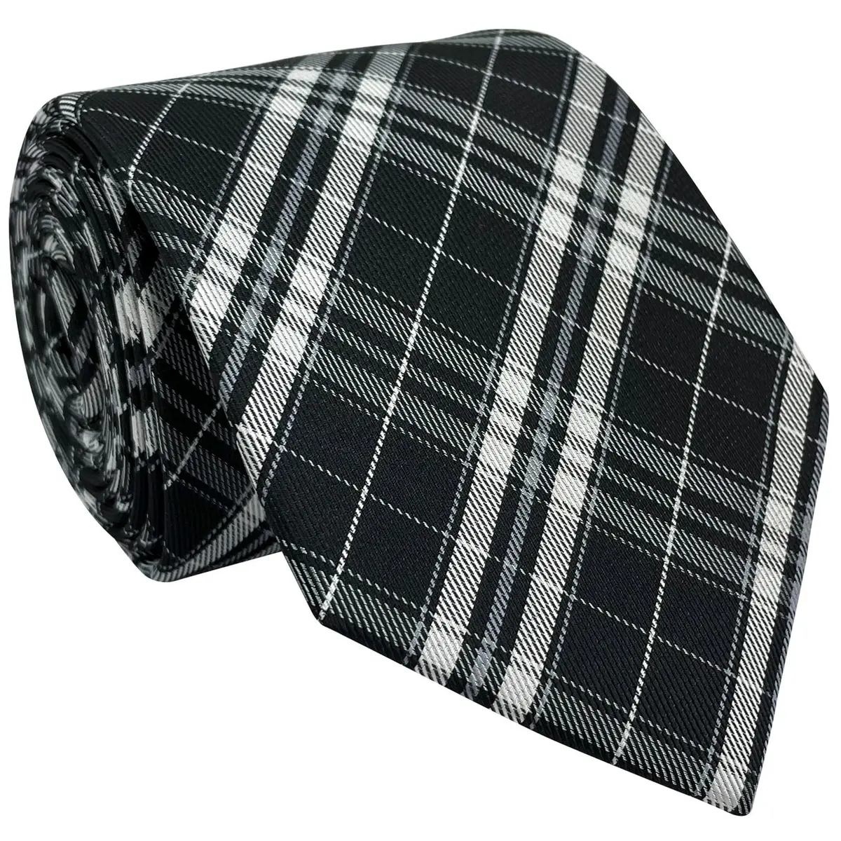 Retreez Plaid Checkered Men's Tie Black and White | 8 cm (3.15 inches) Wide - view 3
