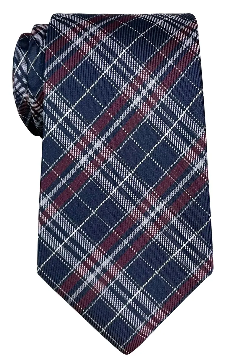 Retreez Plaid Checkered Men's Tie Navy Blue Burgundy 3.15 inches (8 cm) | Formal & Casual Microfiber Necktie - main product image