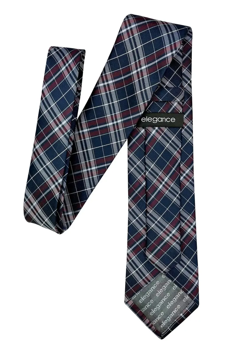 Retreez Plaid Checkered Men's Tie Navy Blue Burgundy 3.15 inches (8 cm) | Formal & Casual Microfiber Necktie - view 5