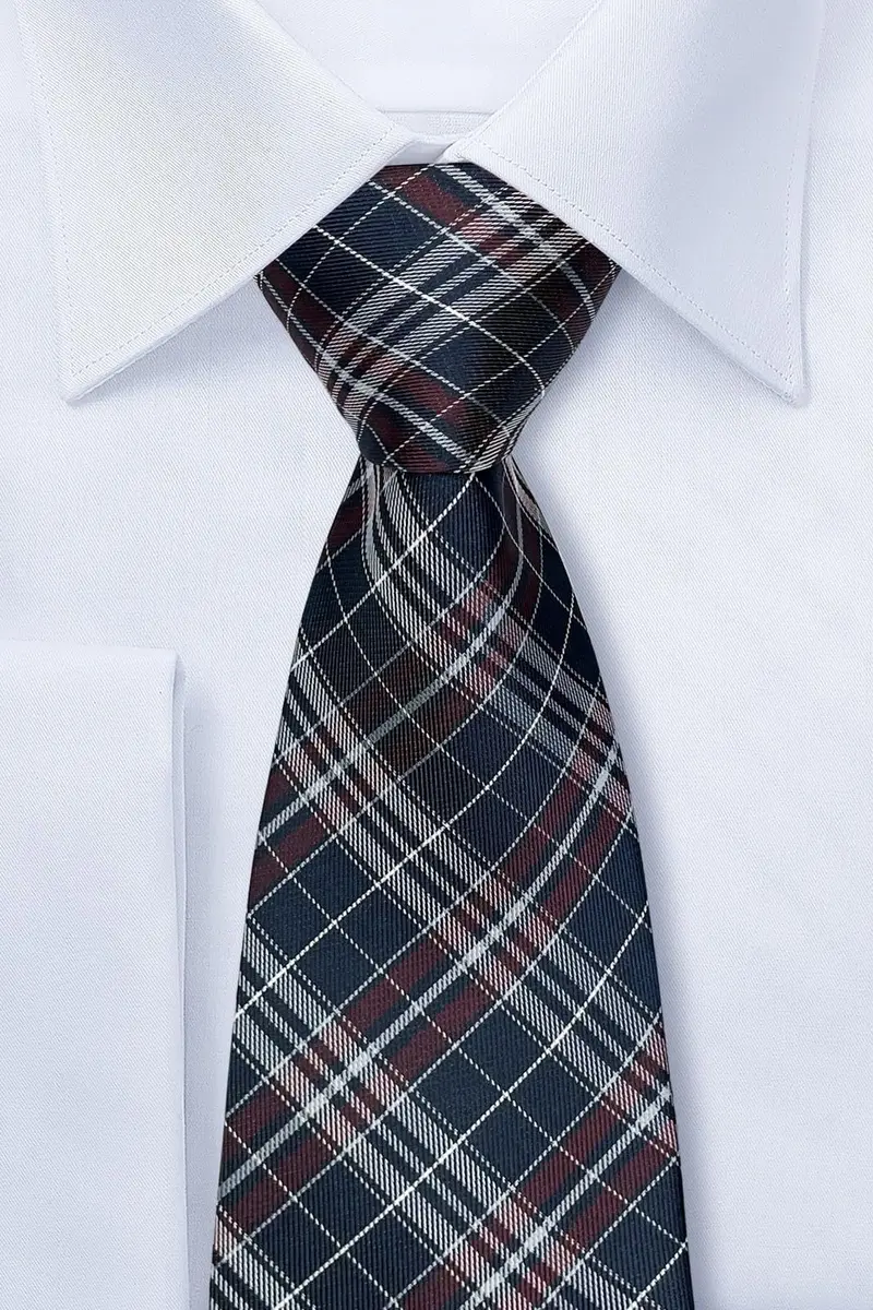 Retreez Plaid Checkered Men's Tie Navy Blue Burgundy 3.15 inches (8 cm) | Formal & Casual Microfiber Necktie - view 2