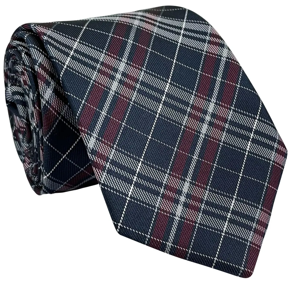 Retreez Plaid Checkered Men's Tie Navy Blue Burgundy 3.15 inches (8 cm) | Formal & Casual Microfiber Necktie - view 3