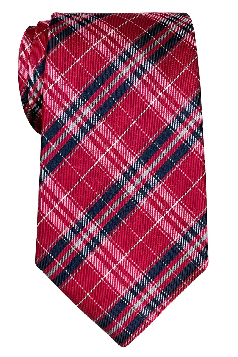 Retreez Plaid Checkered Men's Necktie - Red and Navy Blue, 8cm (3.15") Width, 148cm (58") Length - main product image