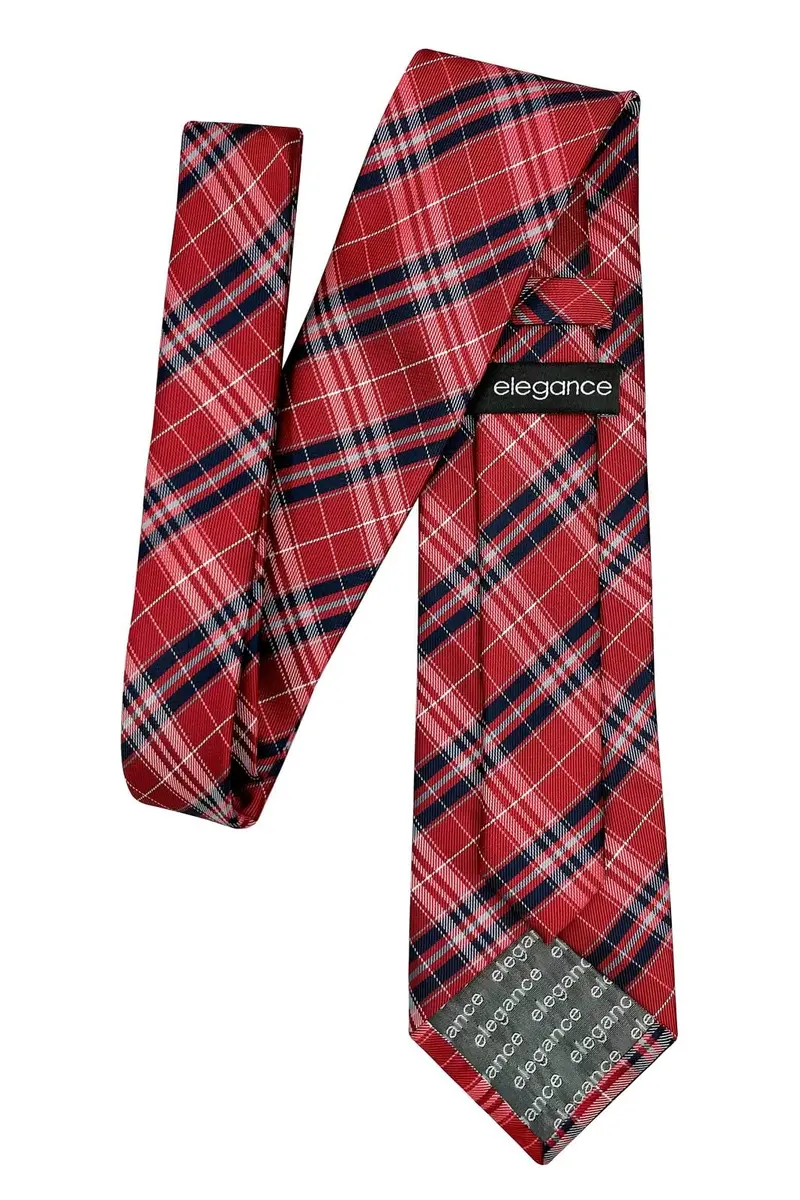 Retreez Plaid Checkered Men's Necktie - Red and Navy Blue, 8cm (3.15") Width, 148cm (58") Length - view 5
