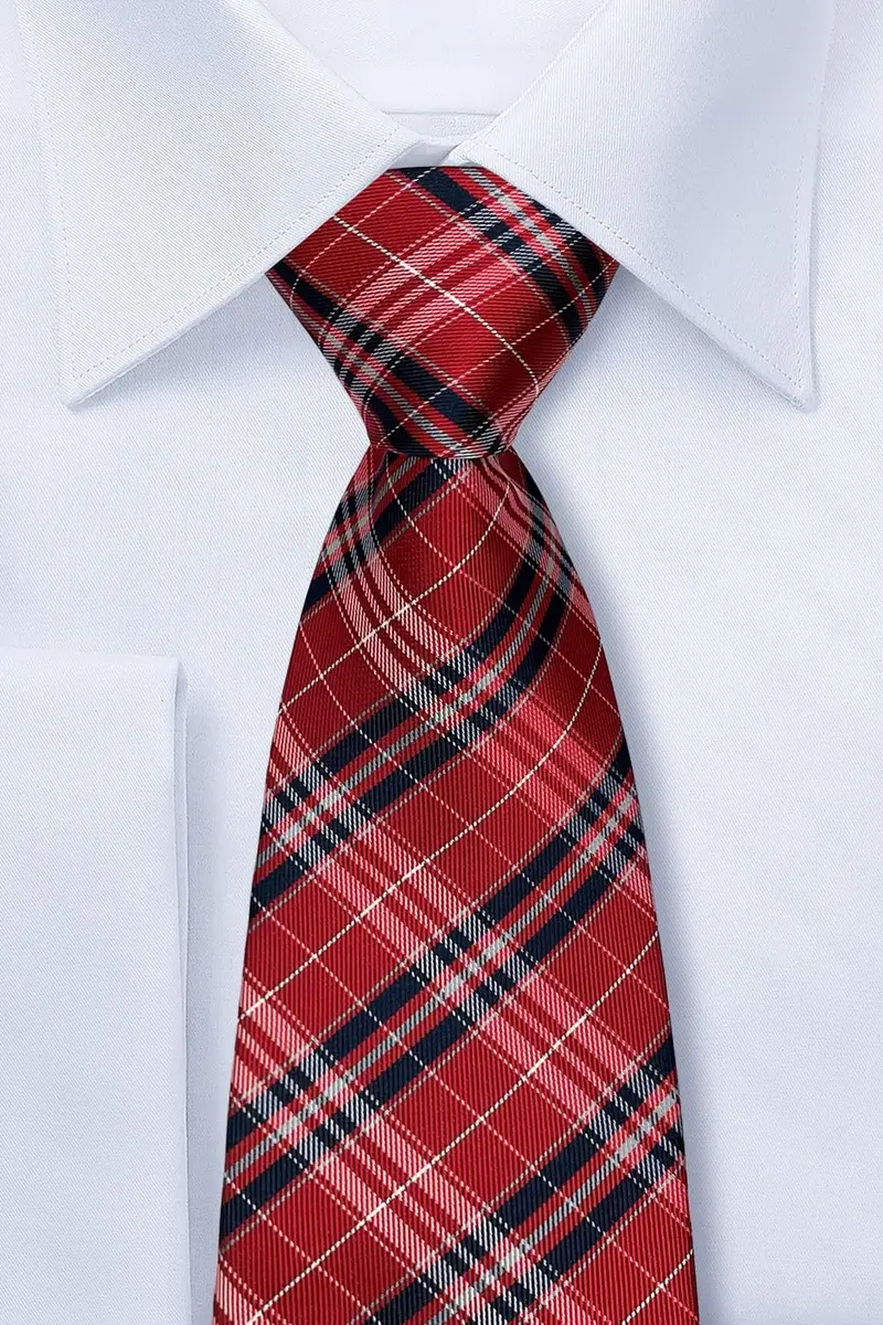 Retreez Plaid Checkered Men's Necktie - Red and Navy Blue, 8cm (3.15") Width, 148cm (58") Length - view 2