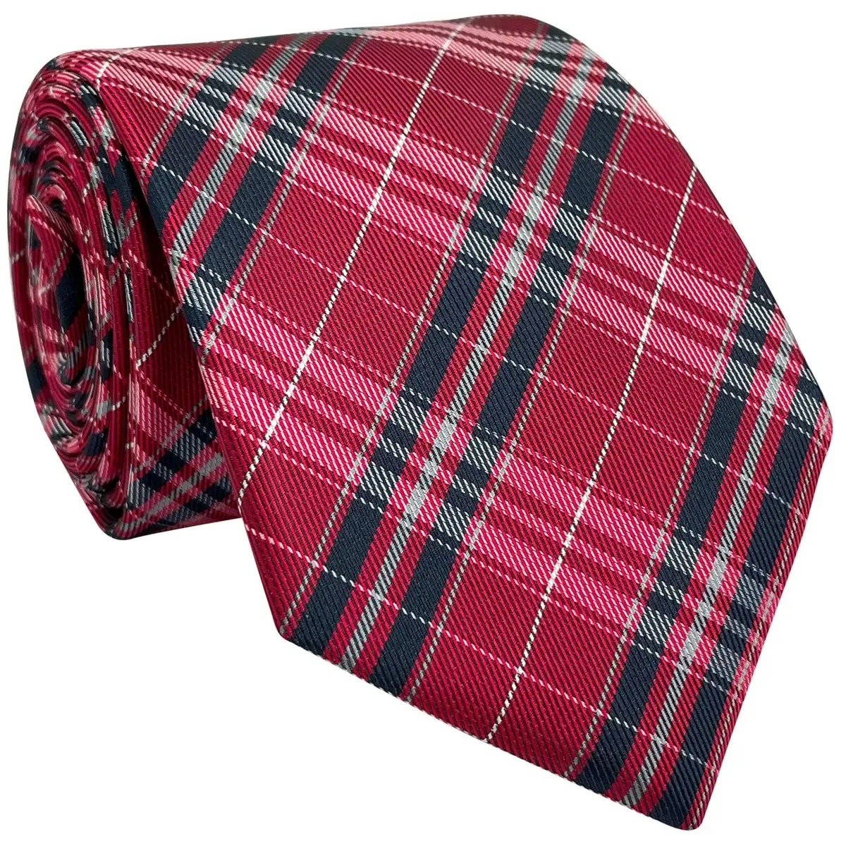 Retreez Plaid Checkered Men's Necktie - Red and Navy Blue, 8cm (3.15") Width, 148cm (58") Length - view 3
