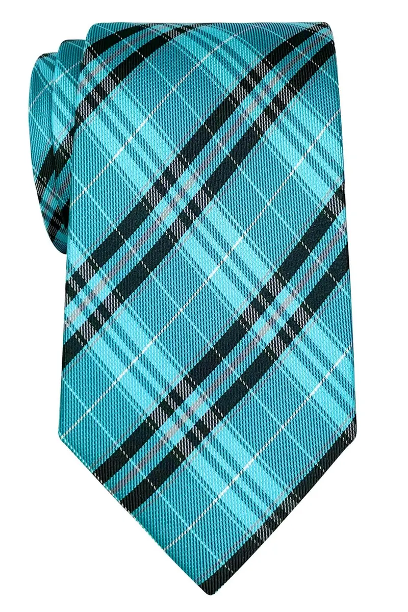 Retreez Plaid Checkered Men's Tie - Turquoise and Black | 8cm (3.15") Width, 148cm (58") Length - main product image