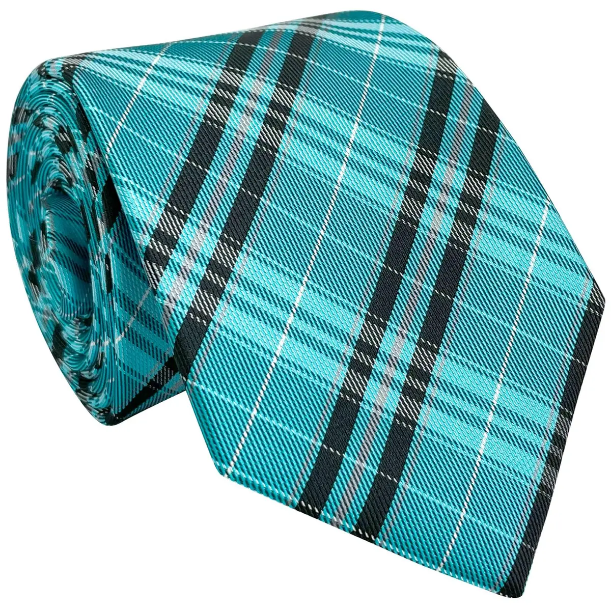 Retreez Plaid Checkered Men's Tie - Turquoise and Black | 8cm (3.15") Width, 148cm (58") Length - view 3