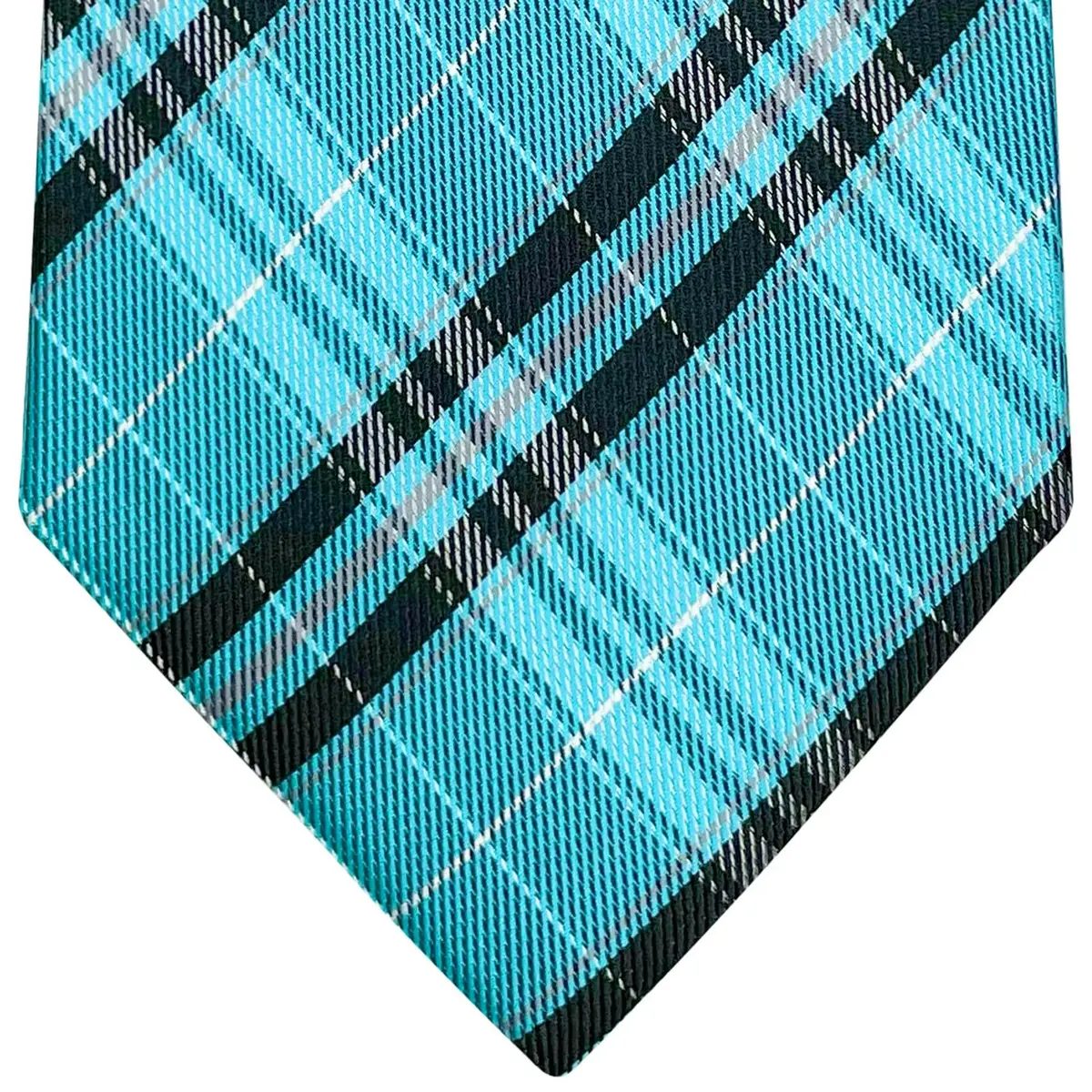 Retreez Plaid Checkered Men's Tie - Turquoise and Black | 8cm (3.15") Width, 148cm (58") Length - view 4