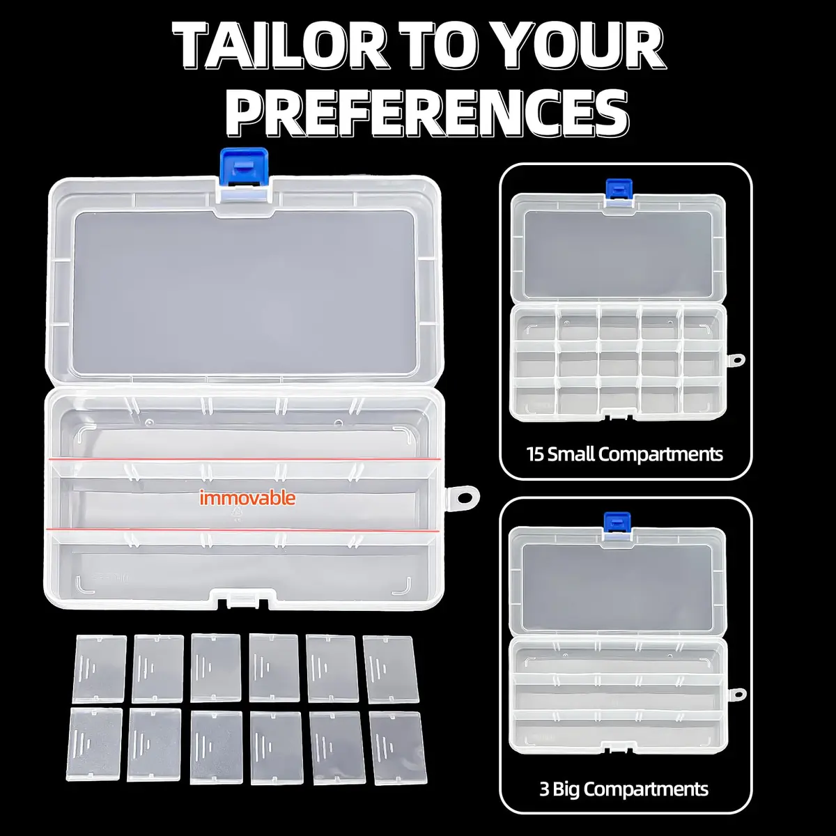 DUOFIRE Plastic Organizer Storage Box 15 Grids | Adjustable Compartments for Jewelry & Small Items - view 3