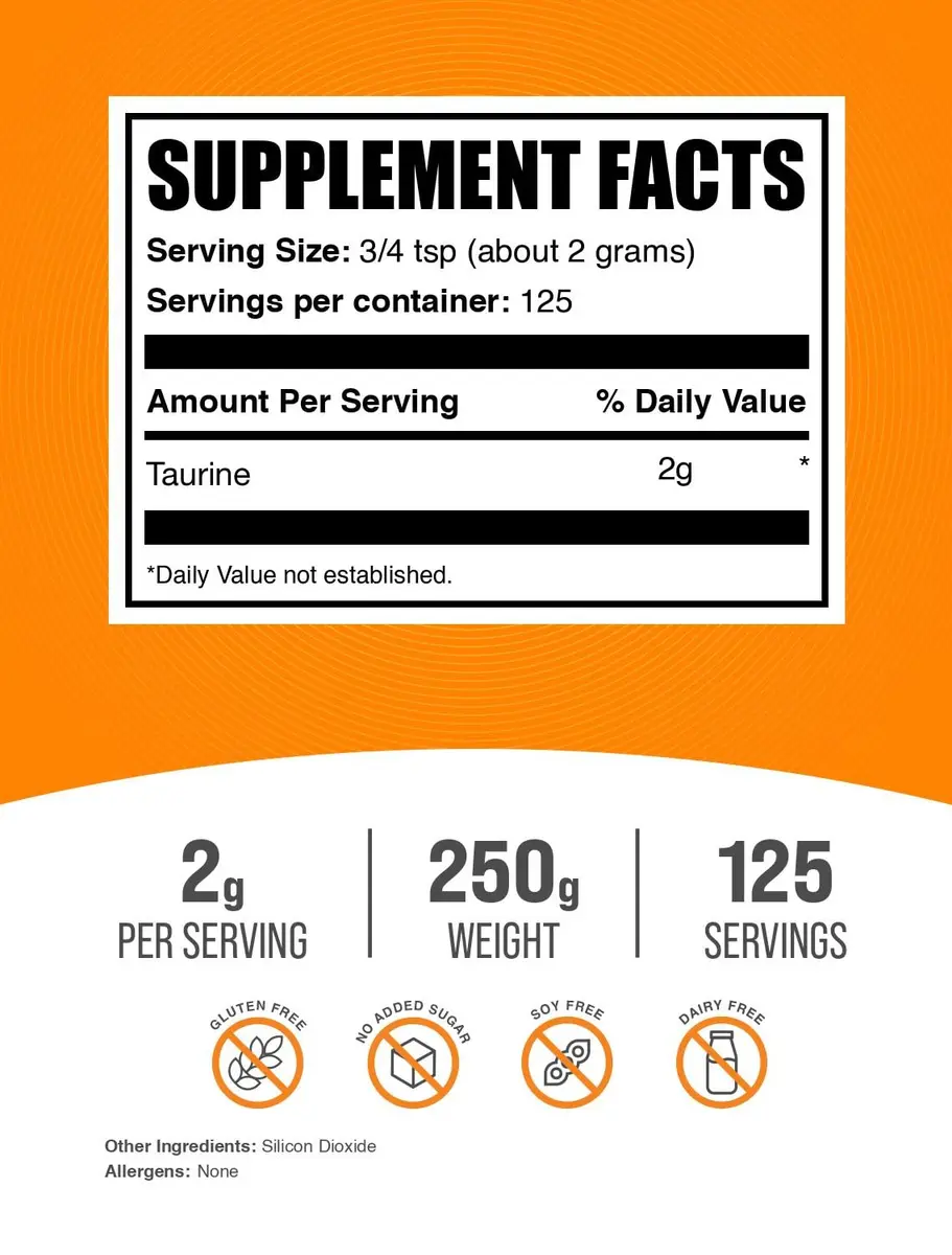 BulkSupplements Taurine Powder 250g | Unflavored & Gluten Free, 2g per Serving for Energy & Performance - view 2