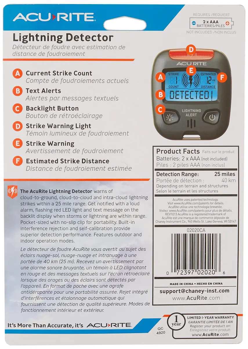 AcuRite 02020 Portable Lightning Detector 2.5L x 1W x 2.8H Inches | Detects Lightning Within 25 Miles - view 2