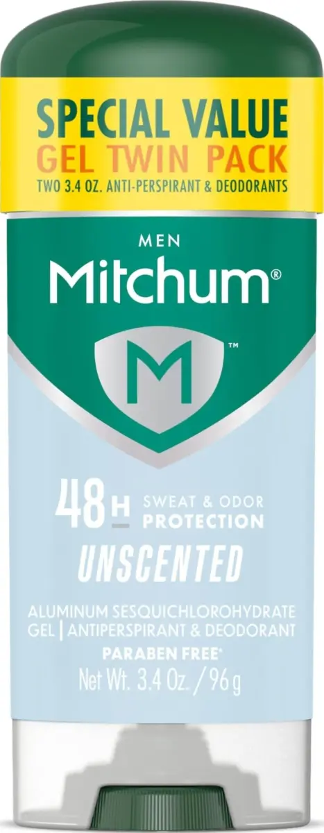 Mitchum Men's Antiperspirant Deodorant Gel, Unscented, 2 Pack | 48-Hour Sweat & Odor Protection - main product image