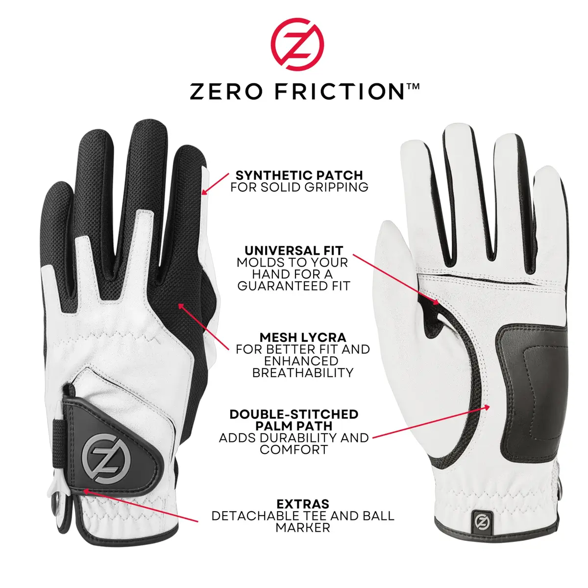 Zero Friction Golf Glove, Left Hand, One Size, Black | All-Weather Synthetic Grip & Breathability - view 3