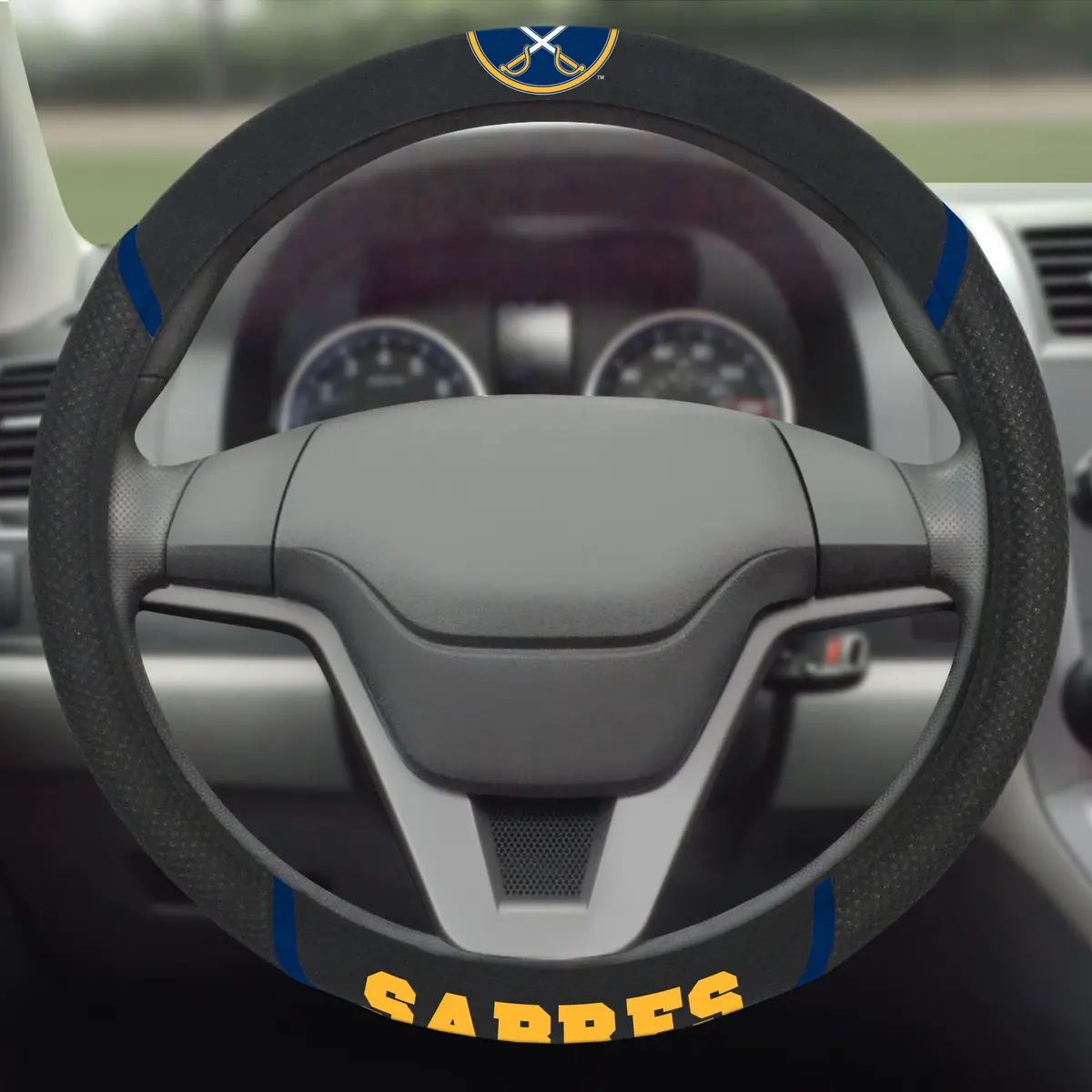 FANMATS NHL Buffalo Sabres Steering Wheel Cover | Faux Suede & Mesh, 15"x15" - view 2