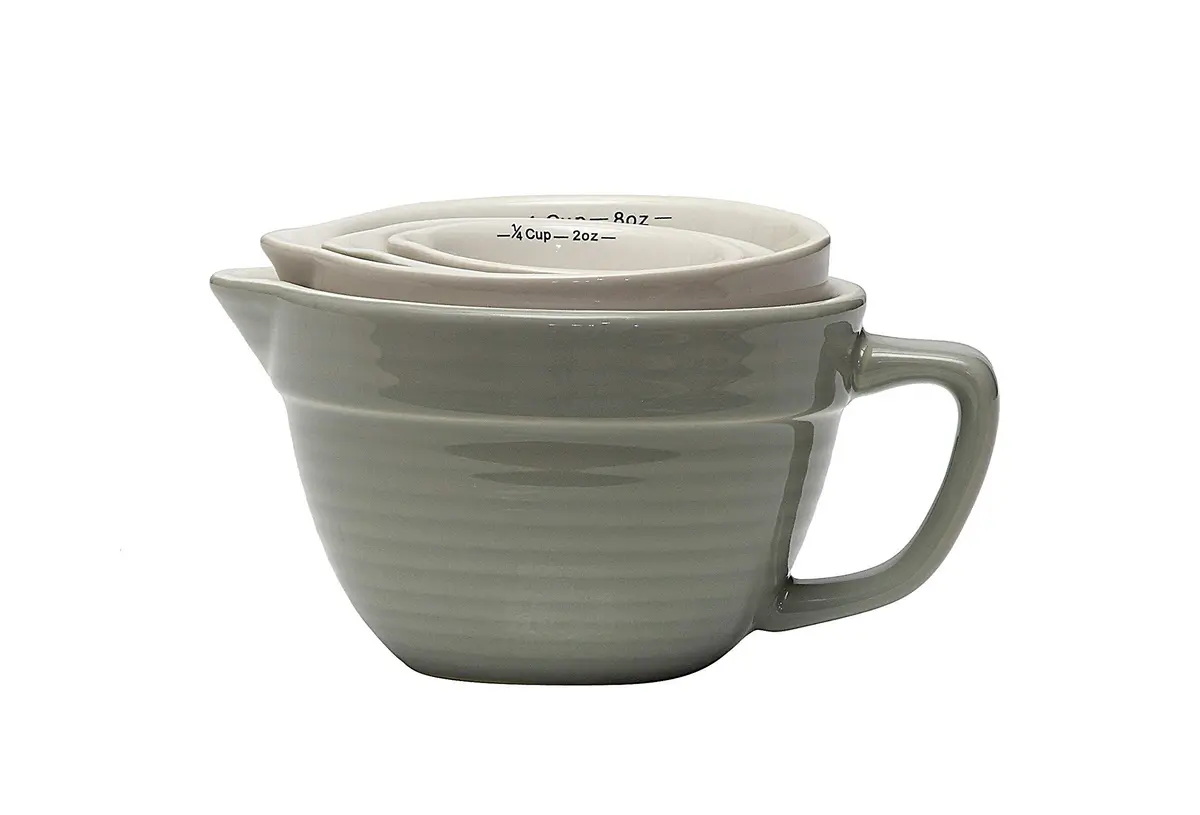 Creative Co-Op Batter Bowl Shaped Measuring Cups in Greys (Set of 4 Sizes) | Vintage-Style Stoneware with V-Spout, Stackable & Dishwasher Safe - view 2