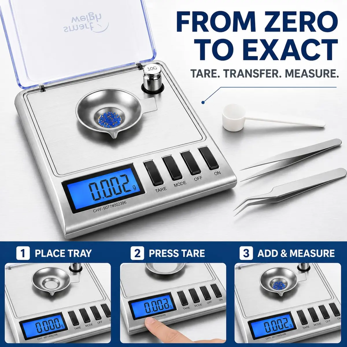 Smart Weigh GEM20 Milligram Jewelry Scale 20g x 0.001g | Precision Digital Scale with USB-C & AAA Power - view 4