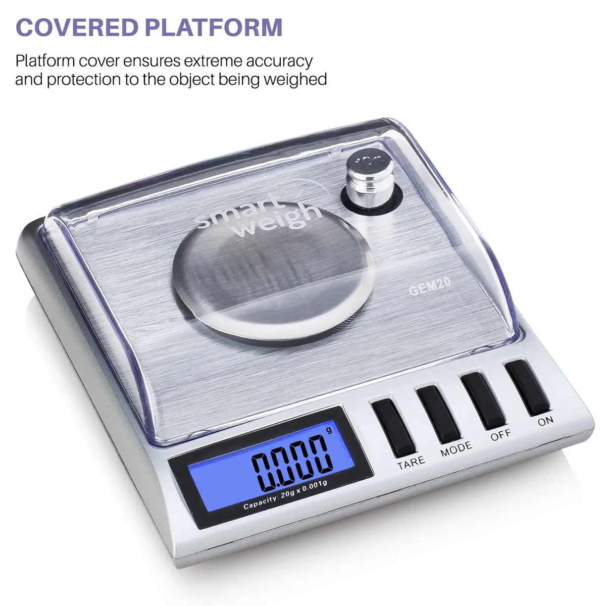 Smart Weigh GEM20 Milligram Jewelry Scale 20g x 0.001g | Precision Digital Scale with USB-C & AAA Power - view 6