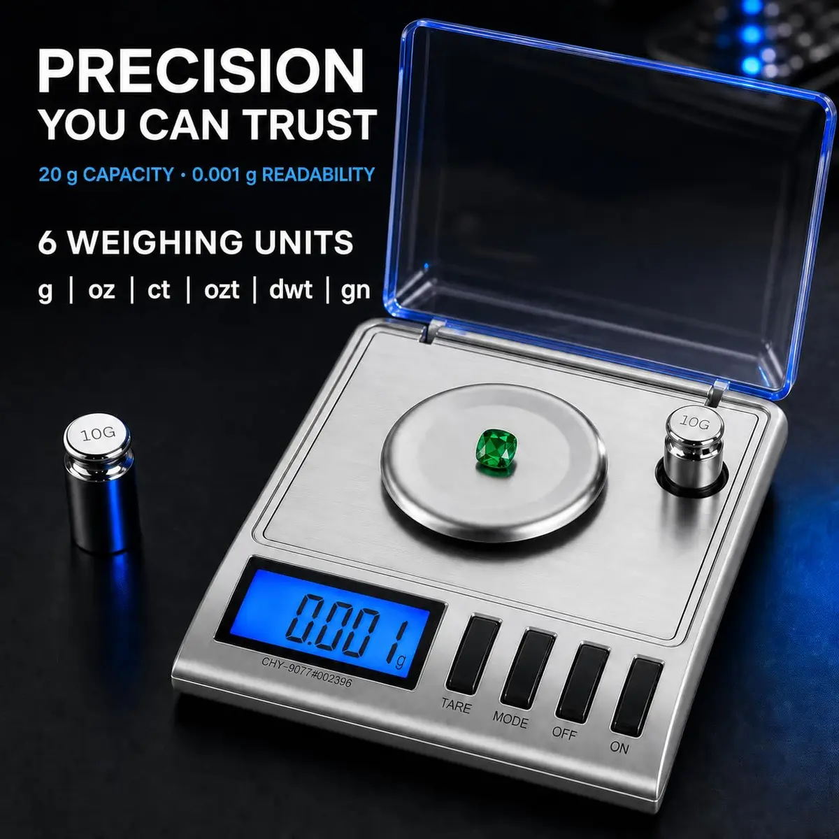 Smart Weigh GEM20 Milligram Jewelry Scale 20g x 0.001g | Precision Digital Scale with USB-C & AAA Power - view 7