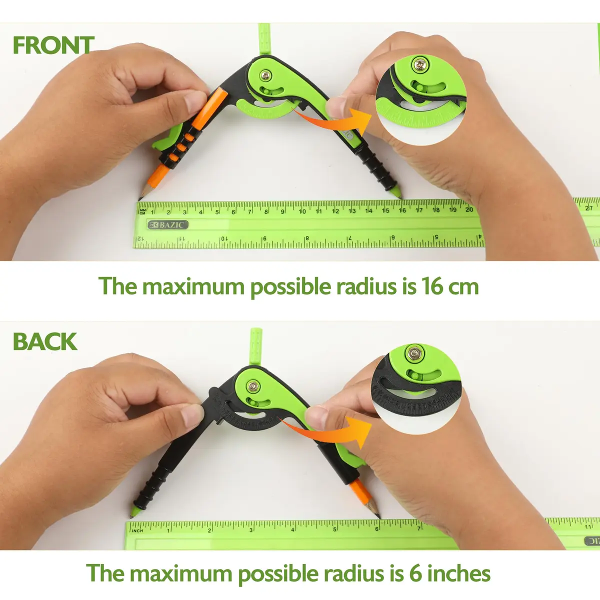 BAZIC Geometry Math Compass with Scale-Arm & HB Pencil, 19cm (7.5in) | Mathematical Drafting Tool - view 5