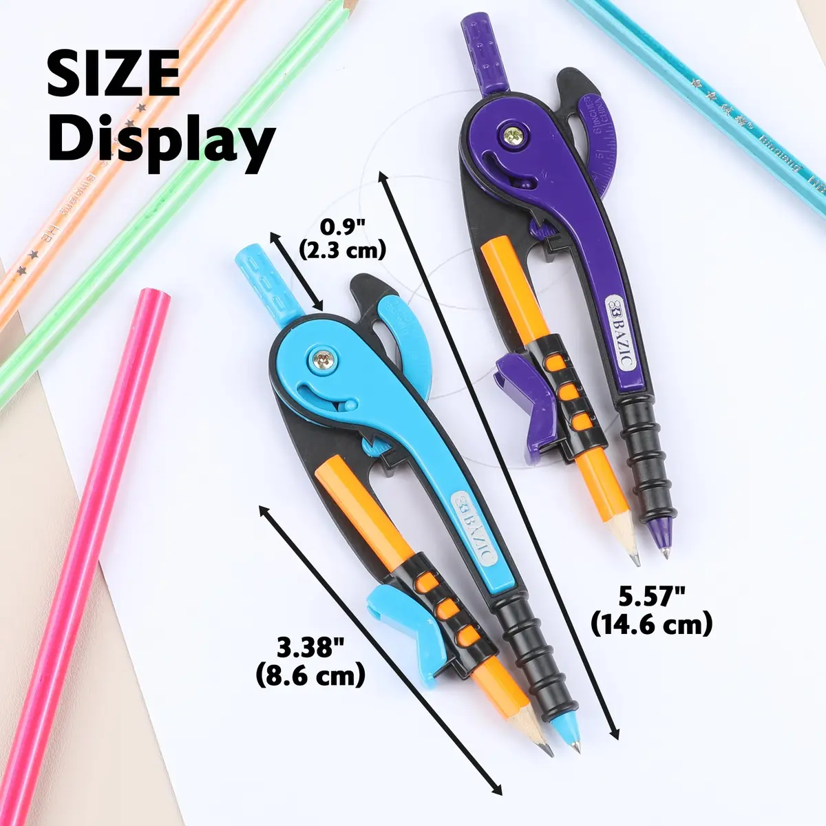 BAZIC Geometry Math Compass with Scale-Arm & HB Pencil, 19cm (7.5in) | Mathematical Drafting Tool - view 2