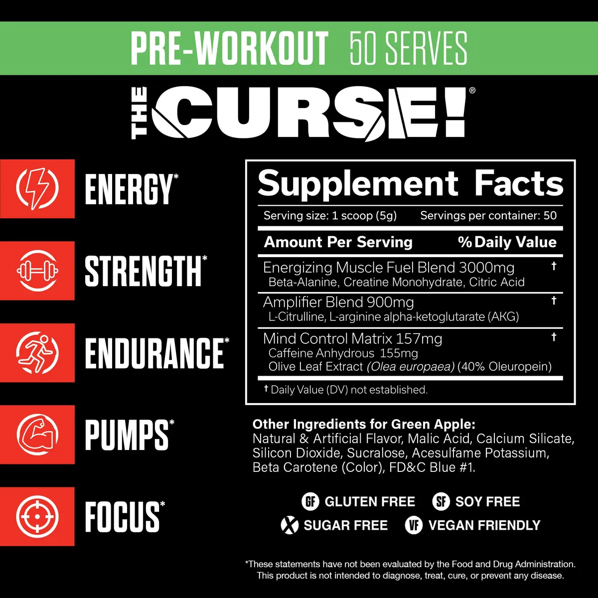 JNX The Curse! Pre Workout Powder with Creatine, Green Apple | High Stim Energy & Intense Focus (50 Servings) - view 2