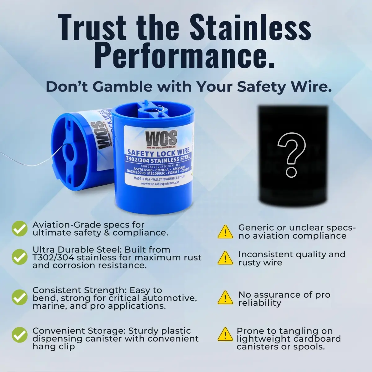 WCS .032 Stainless Steel Safety Lock Wire, T302/304, 0.81 mm (0.032 in) | NASM20995C Compliant - view 5