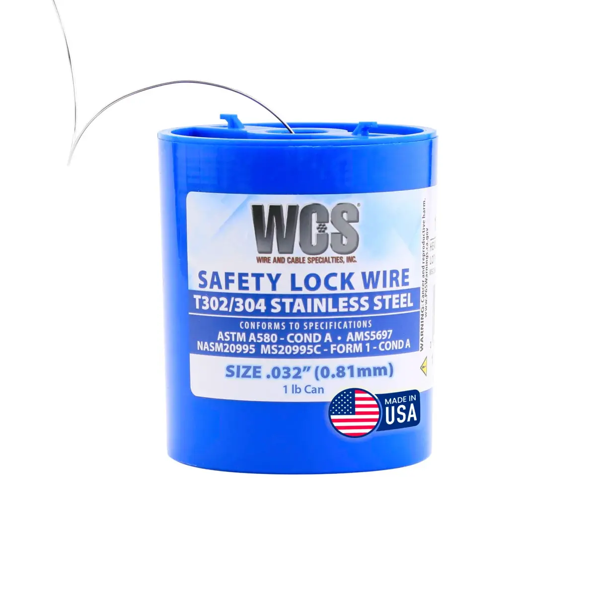 WCS .032 Stainless Steel Safety Lock Wire, T302/304, 0.81 mm (0.032 in) | NASM20995C Compliant - main product image