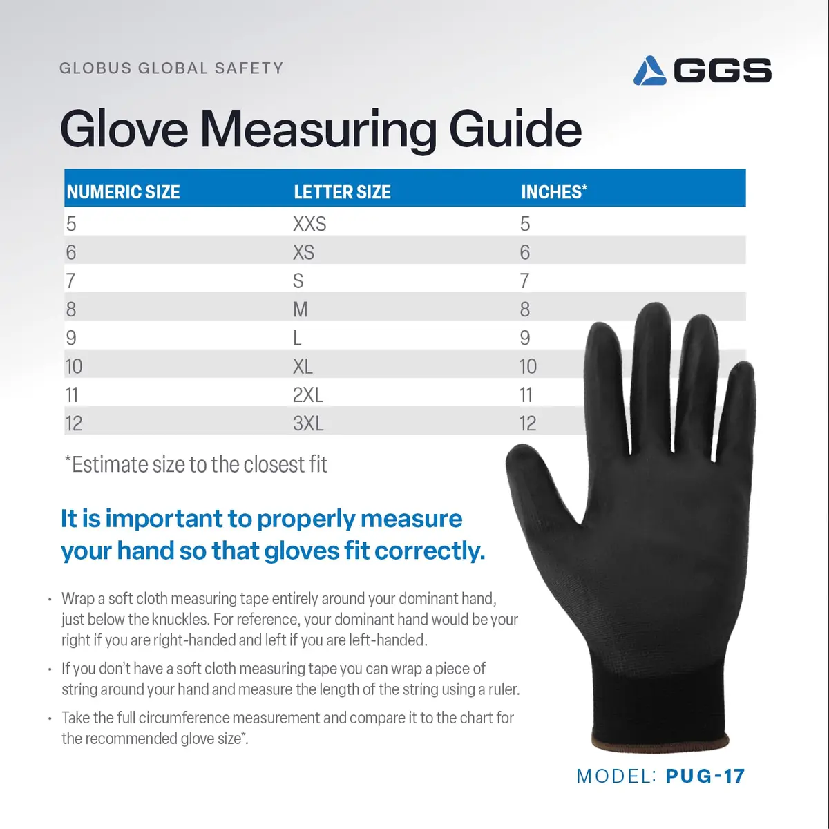Global Glove PUG-17-L-12 Gloves Black Nylon Large | Reliable Hand & Arm Protection - view 8