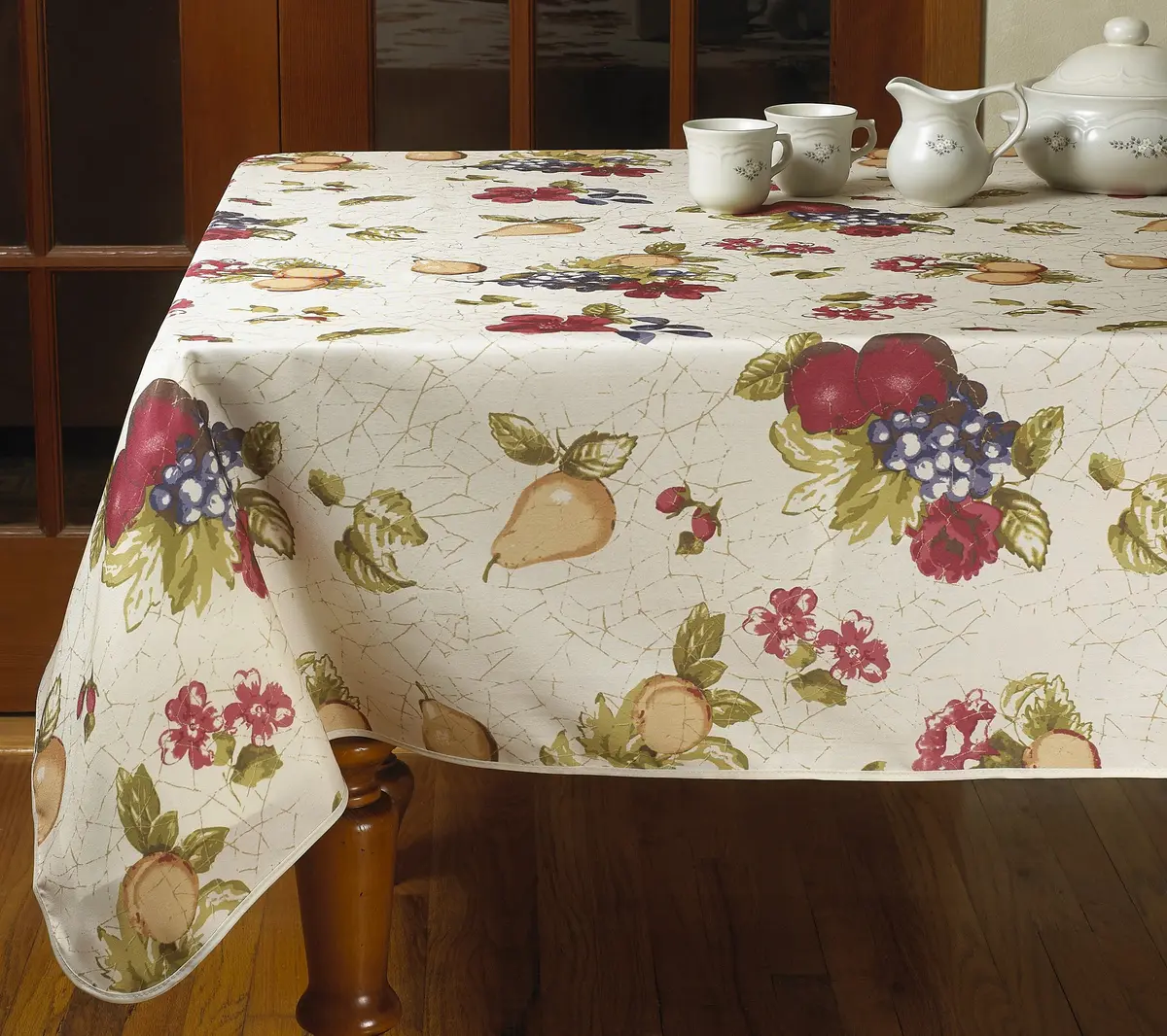 Violet Linen European Paradise Fruits Vintage Design Printed Tablecloth 60" x 84" | Rustic Floral Style - main product image