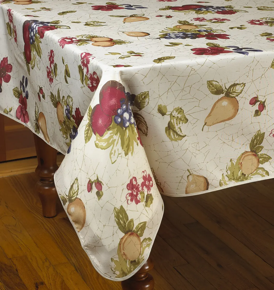 Violet Linen European Paradise Fruits Vintage Design Printed Tablecloth 60" x 84" | Rustic Floral Style - view 2