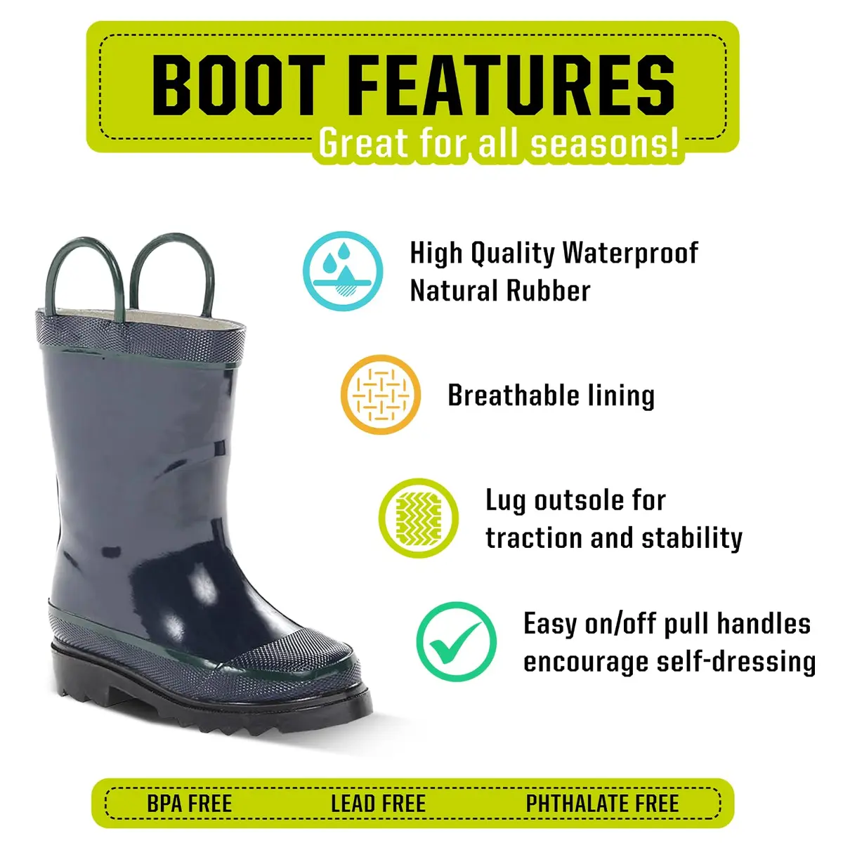 Western Chief Kids Firechief 2 Waterproof Rain Boot, Navy, 8 | Kid-Friendly Waterproof Rain Boot for Adventure - view 4