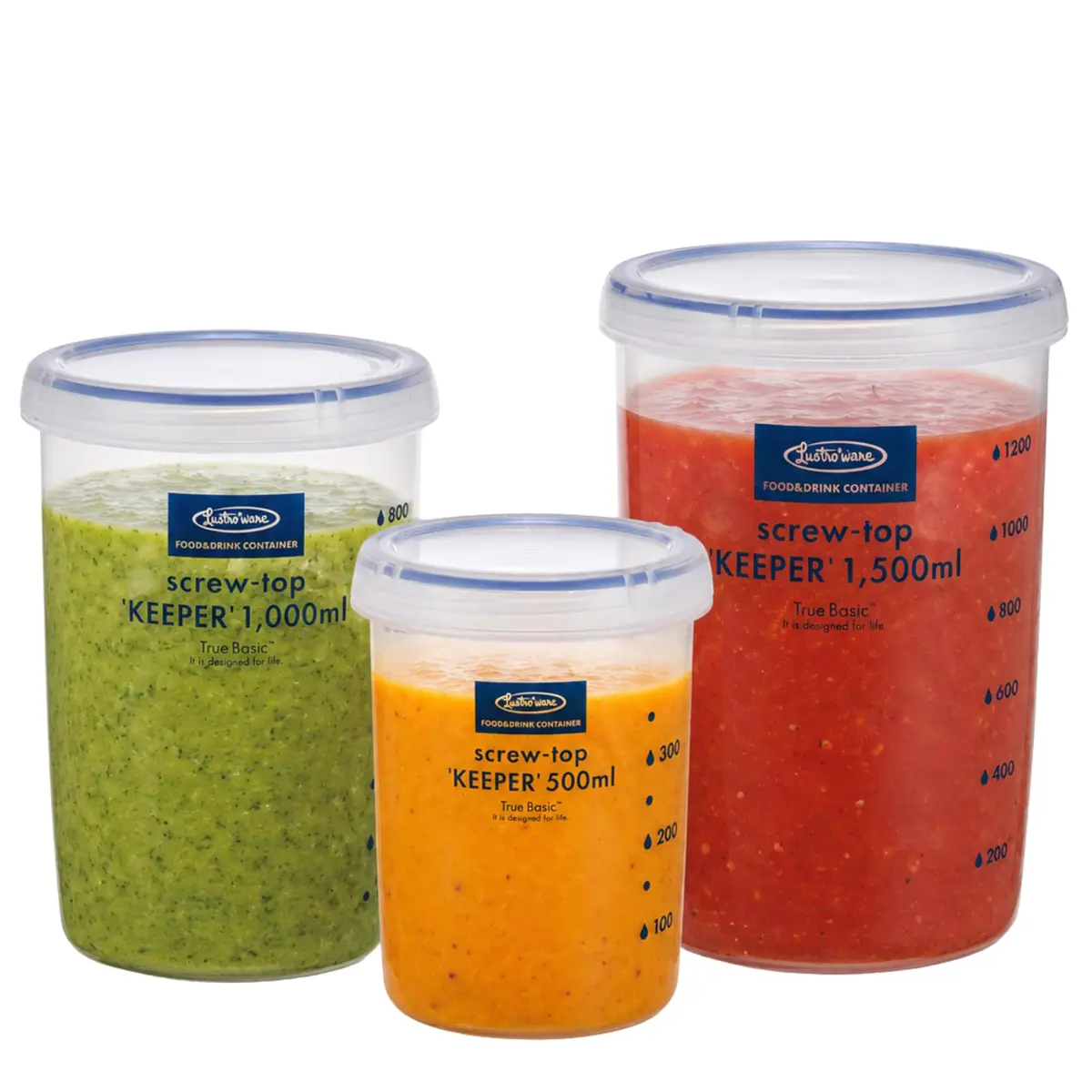 Lustroware Airtight Food Storage Containers with Lids, Set of 3 (17oz, 34oz, 50.7oz) | Nestable BPA-Free Canisters for Pantry Organization - main product image