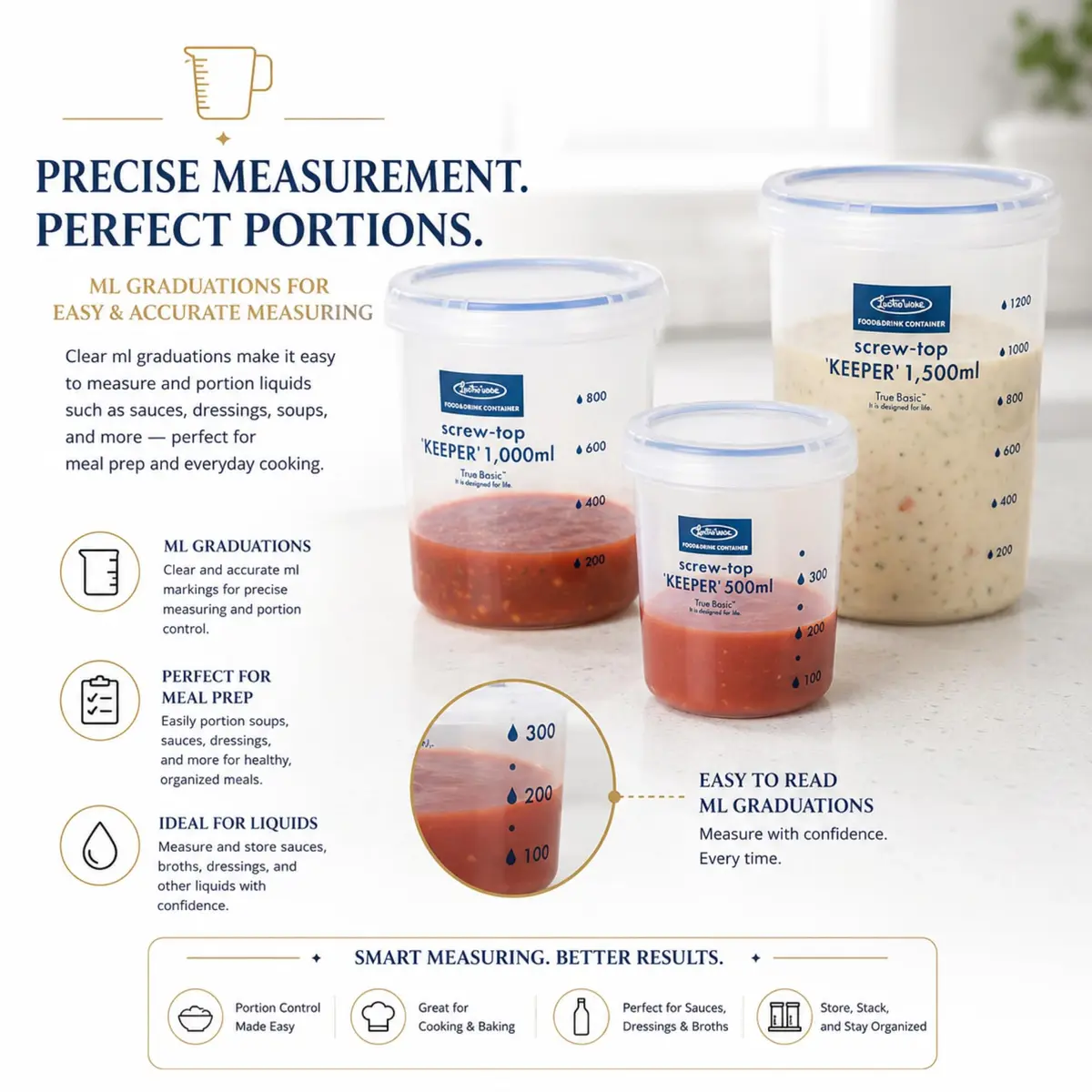 Lustroware Airtight Food Storage Containers with Lids, Set of 3 (17oz, 34oz, 50.7oz) | Nestable BPA-Free Canisters for Pantry Organization - view 6