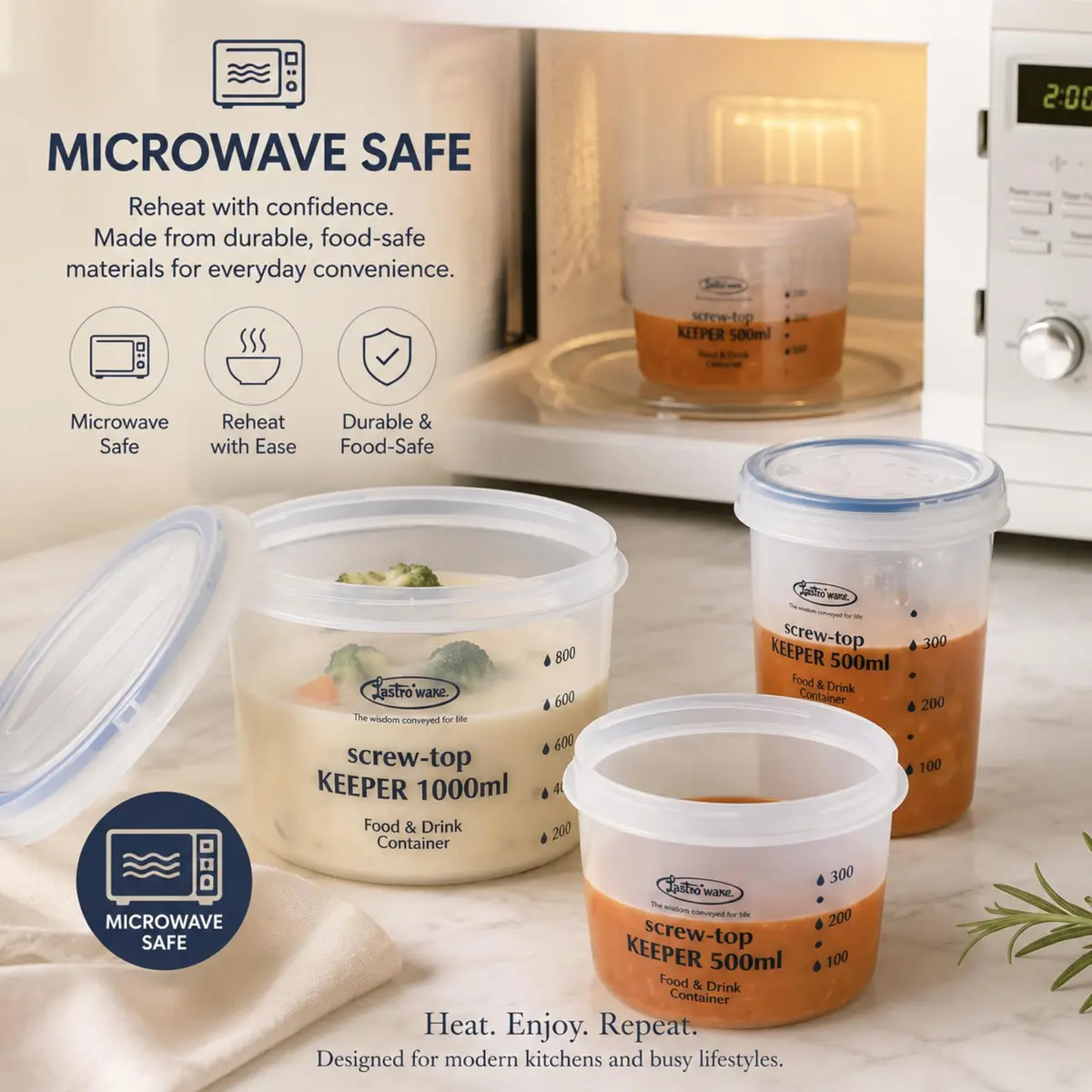 Lustroware Airtight Food Storage Containers with Lids, Set of 3, BPA-Free | Nestable, Leak-Proof, Microwave & Dishwasher Safe - view 3