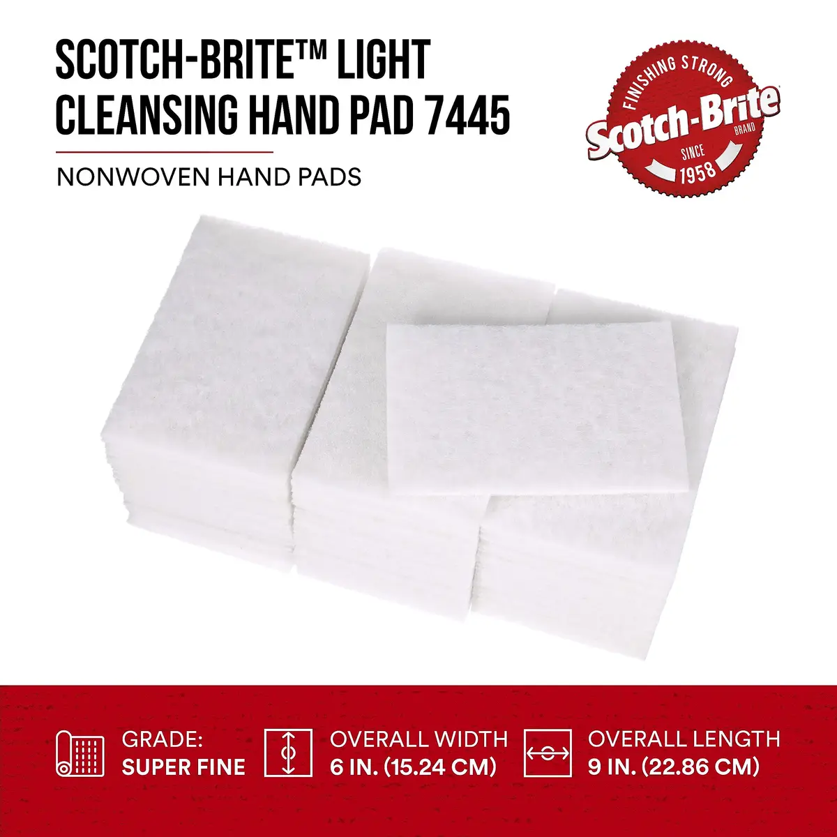 3M Scotch-Brite Light Cleansing Hand Pad 6 in x 9 in | Mild Abrasive for Delicate Surfaces - view 2